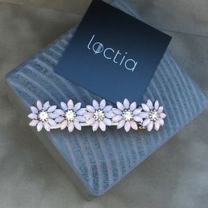 Loctia Lined Pink Rhinestone Flower Barrette
